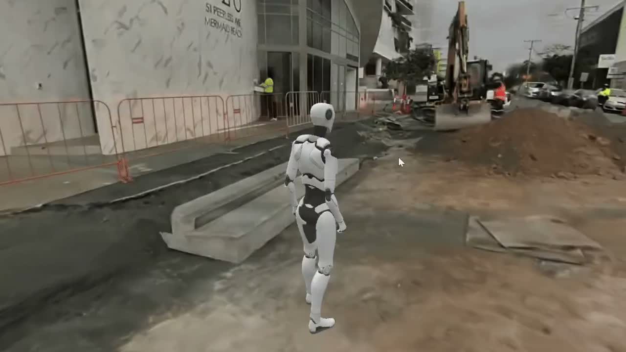Photoreal 3DGS of the live corridor — navigable in any browser