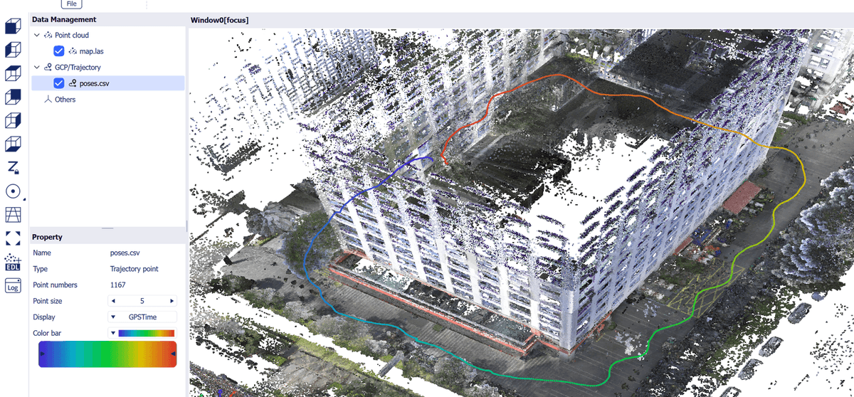 Registered point cloud from a single walk-through