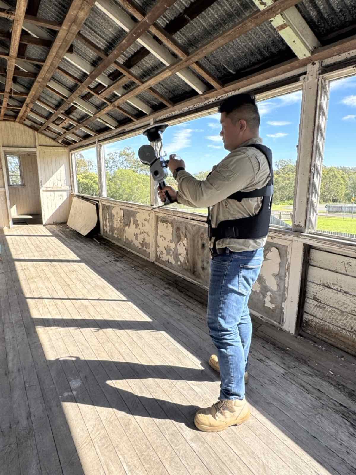 Harness-mounted handheld SLAM scanning inside a heritage timber building