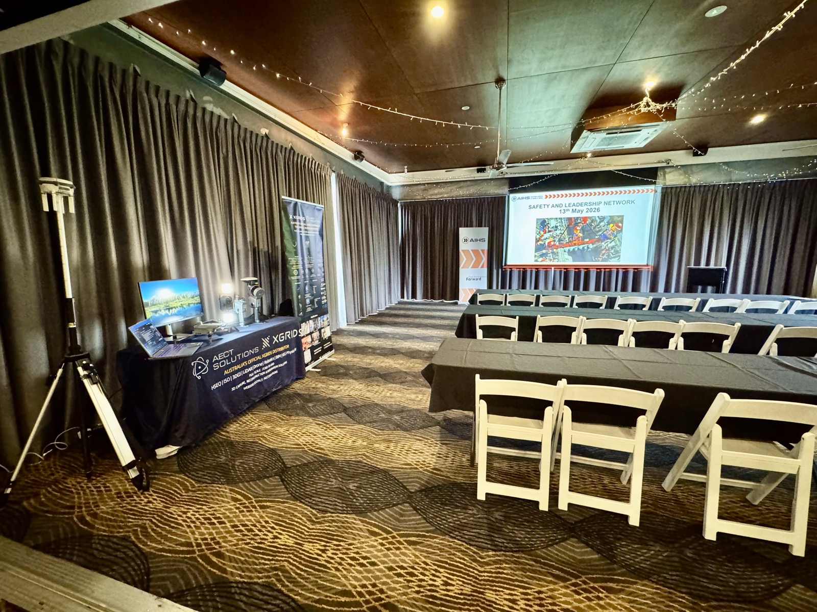 AECT exhibition table with scanners, drones and processing workstation