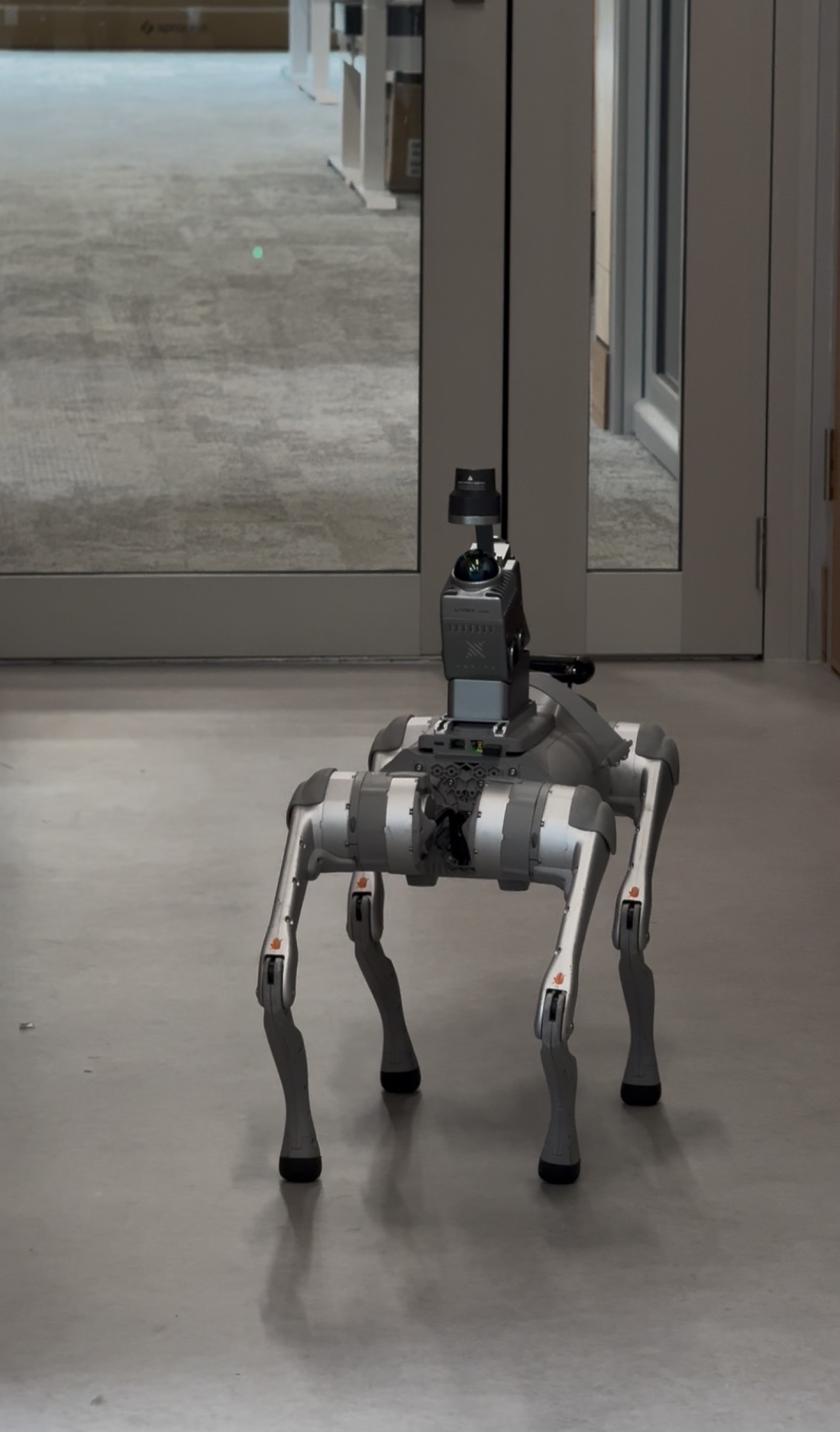 Robot dog with K1 operating indoors